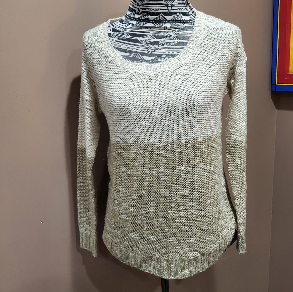 *3/$30 Sale* Miracle City cream and tan lightweight knit long sleeve top